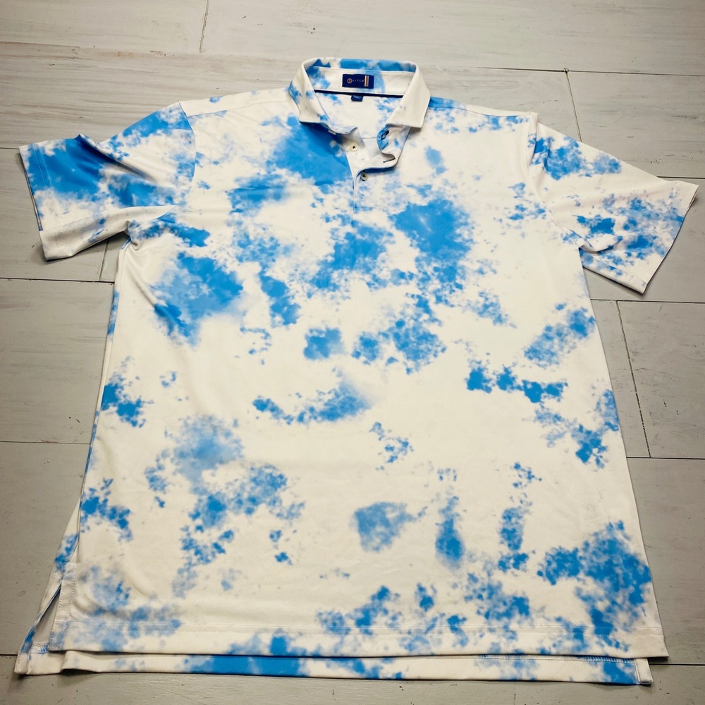 Stitch Golf Polo Mens M/L Blue White Tie Dye Performance Stretch Shirt Cloud